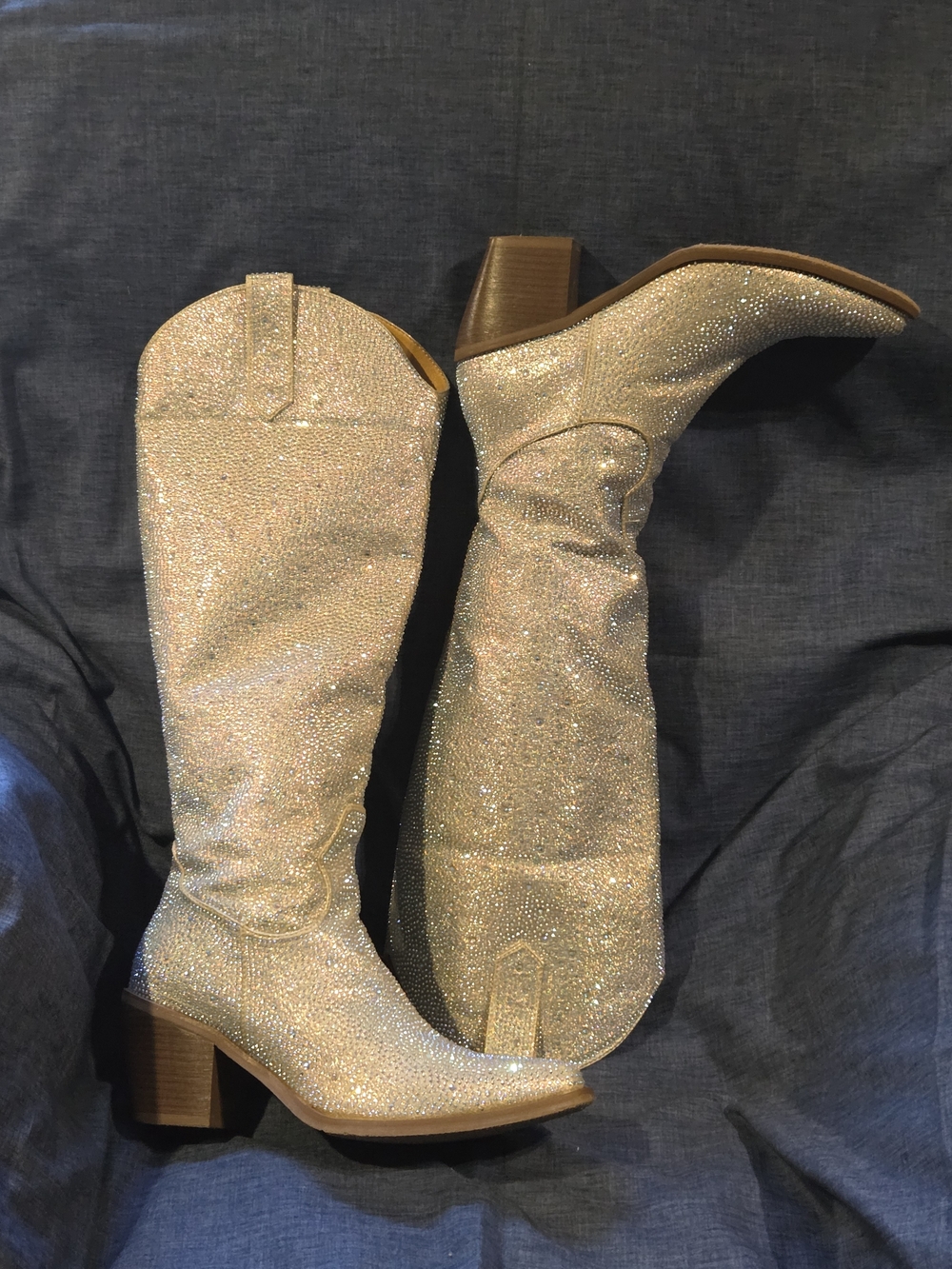 Wekiss Sparkle Knee-High Western Boots -silver